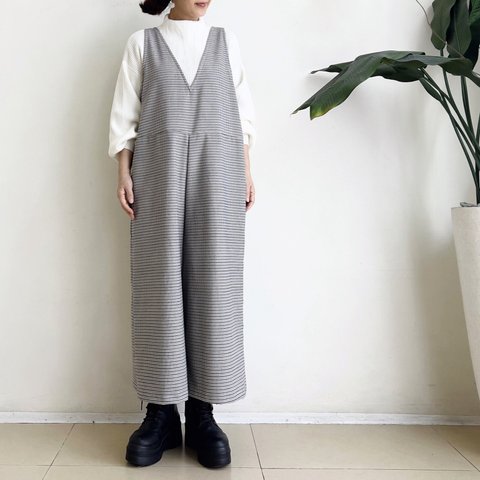 ゆったりサロペットパンツ　* houndstooth 千鳥格子柄 *