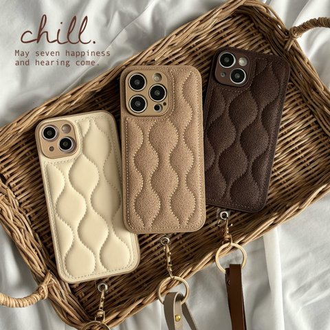 ✳︎iPhone16シリーズ対応✳︎　quilting スマホショルダー　【beige/brown/milkbrown】【k】