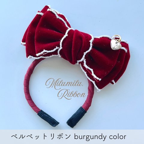 【受注販売♡ベルベットリボン♡カチューシャ】 burgundy color クリスマス 撮影用  ペット用  プレゼント  イベント 