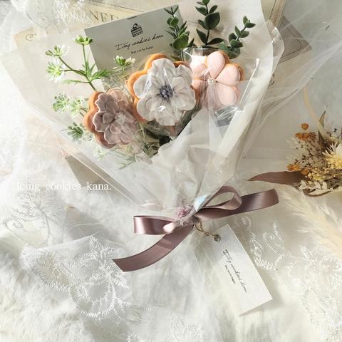 最短5日後発送　花束アイシングクッキー（Ｓ）　【WHITE】