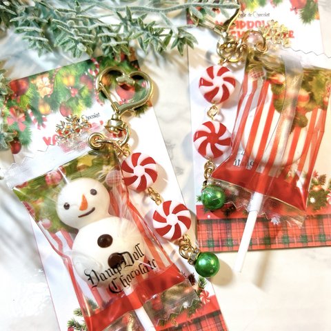 雪だるまチョコレートポップのクリスマスバッグチャーム